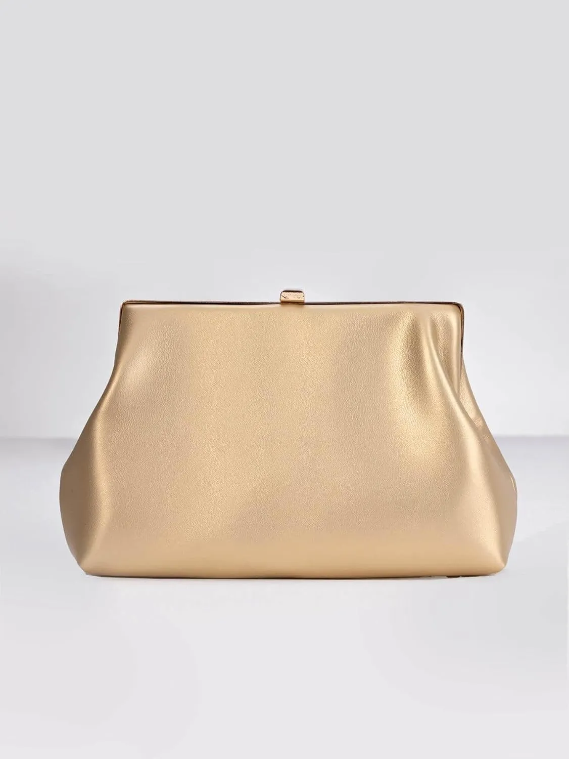 OYOANGLE Women's Kiss Lock Top Handle Solid Evening Bag Chain Shoulder Strap Glamorous Clutch Purses