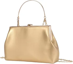 OYOANGLE Women's Kiss Lock Top Handle Solid Evening Bag Chain Shoulder Strap Glamorous Clutch Purses
