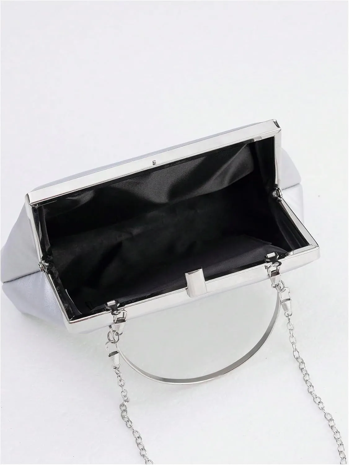 OYOANGLE Women's Kiss Lock Top Handle Solid Evening Bag Chain Shoulder Strap Glamorous Clutch Purses