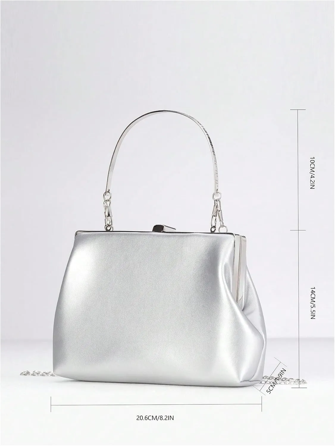 OYOANGLE Women's Kiss Lock Top Handle Solid Evening Bag Chain Shoulder Strap Glamorous Clutch Purses