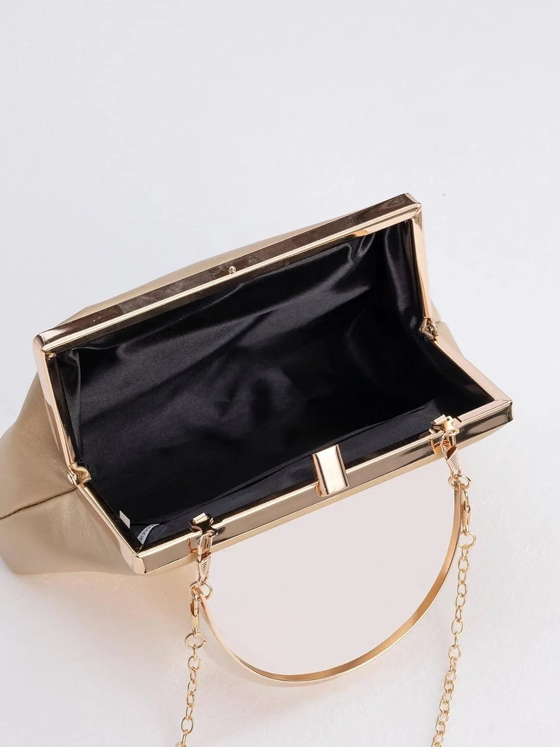 OYOANGLE Women's Kiss Lock Top Handle Solid Evening Bag Chain Shoulder Strap Glamorous Clutch Purses