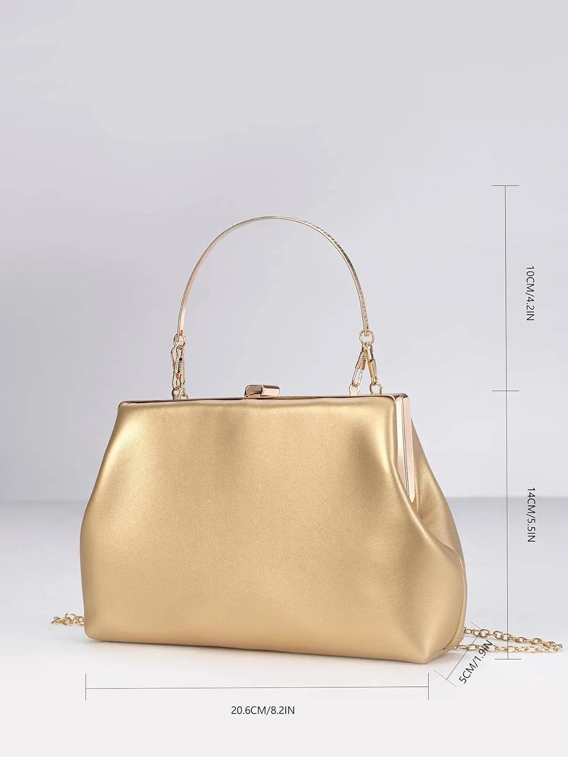 OYOANGLE Women's Kiss Lock Top Handle Solid Evening Bag Chain Shoulder Strap Glamorous Clutch Purses