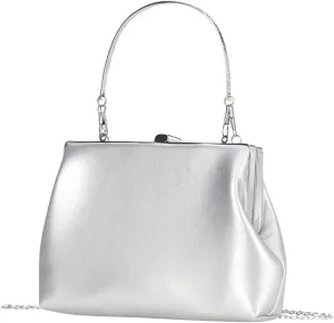 OYOANGLE Women's Kiss Lock Top Handle Solid Evening Bag Chain Shoulder Strap Glamorous Clutch Purses