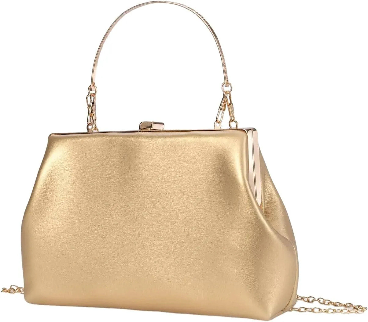 OYOANGLE Women's Kiss Lock Top Handle Solid Evening Bag Chain Shoulder Strap Glamorous Clutch Purses