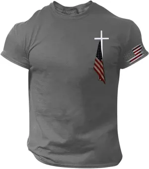 Patriotic Shirts for Men Slim Fit USA Flag Casual Summer Short Sleeve Christian American Flag T-Shirt Graphic Crewneck Shirt