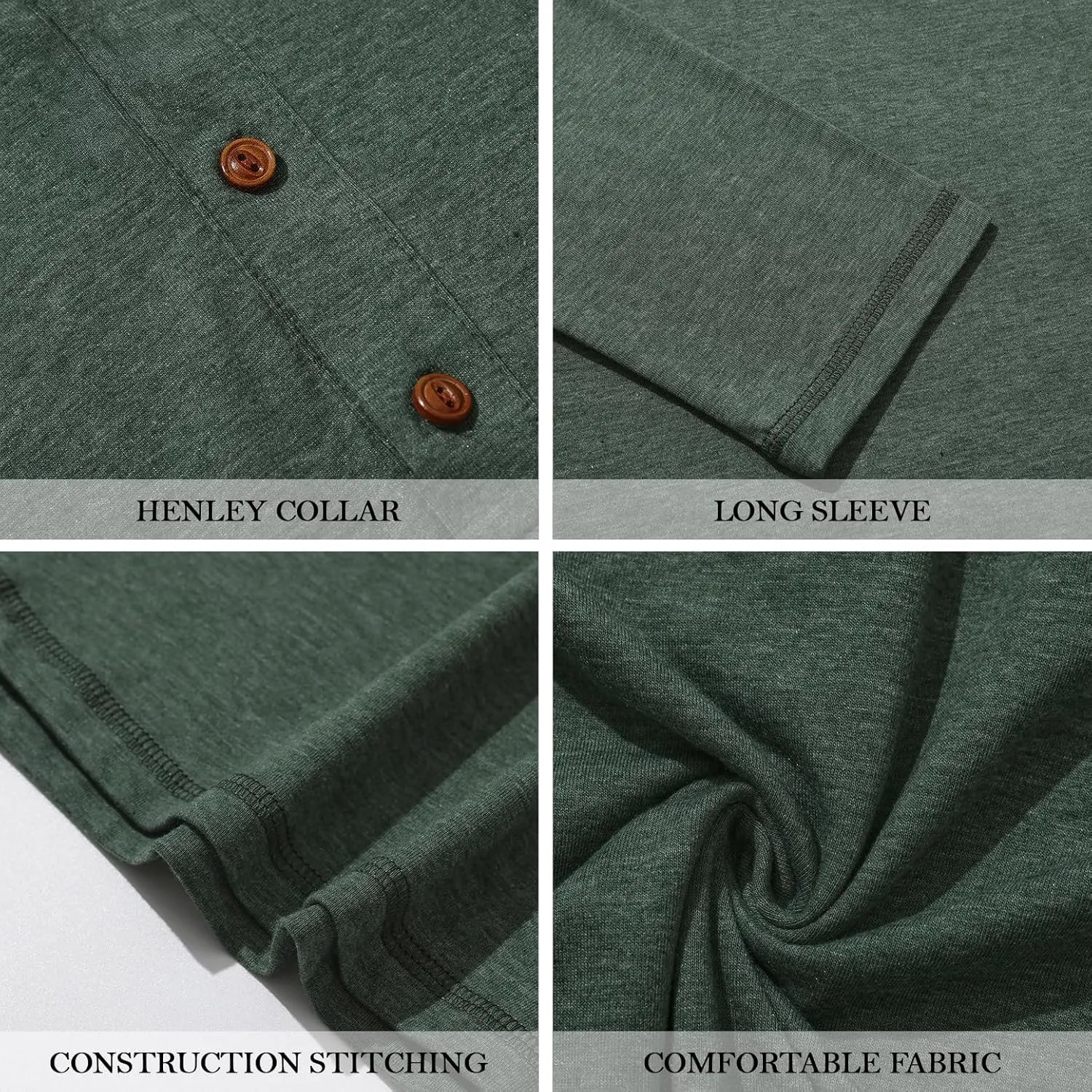 PEGENO Men's Fashion Casual Front Placket Long Sleeve Henley T-Shirts Cotton Shirts