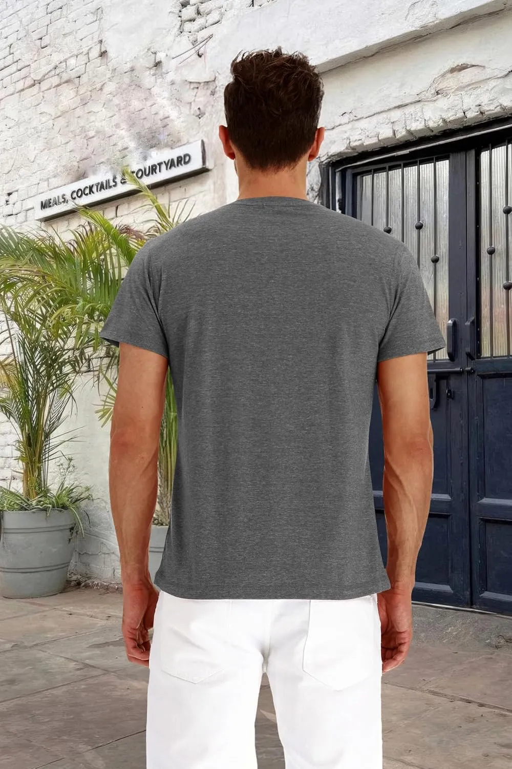 PEGENO Men's Fashion Casual Front Placket Short Sleeve Henley T-Shirts Cotton Shirts