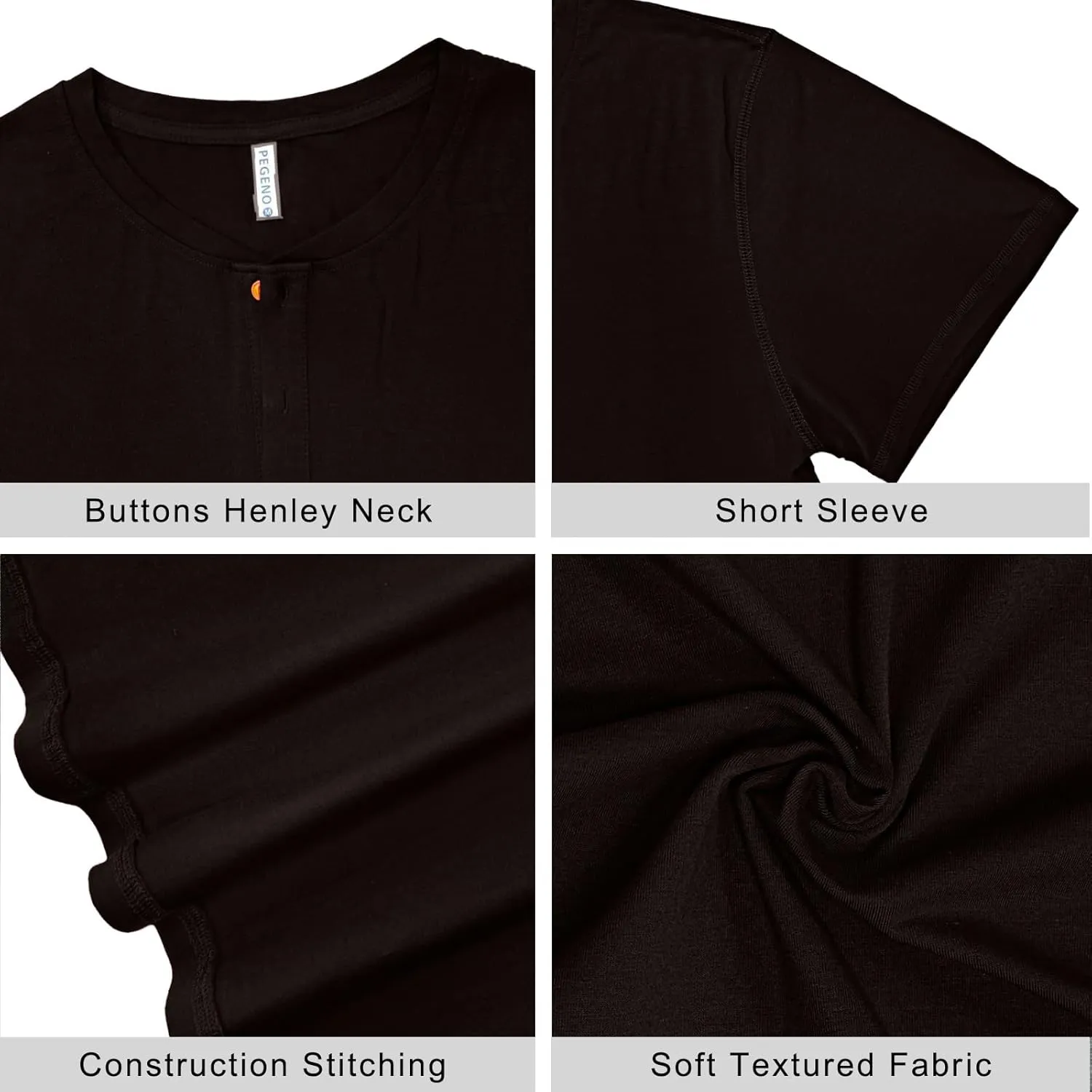 PEGENO Men's Fashion Casual Front Placket Short Sleeve Henley T-Shirts Cotton Shirts