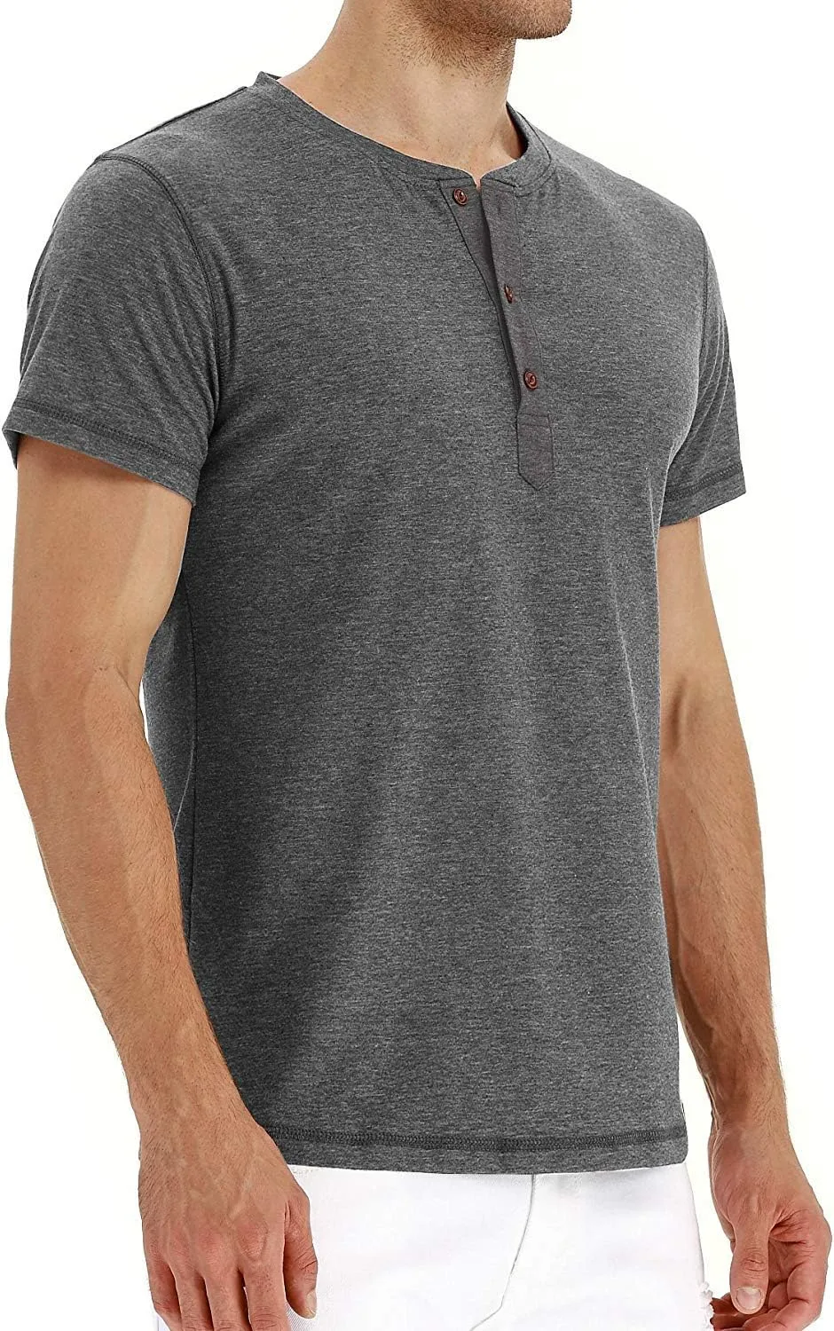 PEGENO Men's Fashion Casual Front Placket Short Sleeve Henley T-Shirts Cotton Shirts