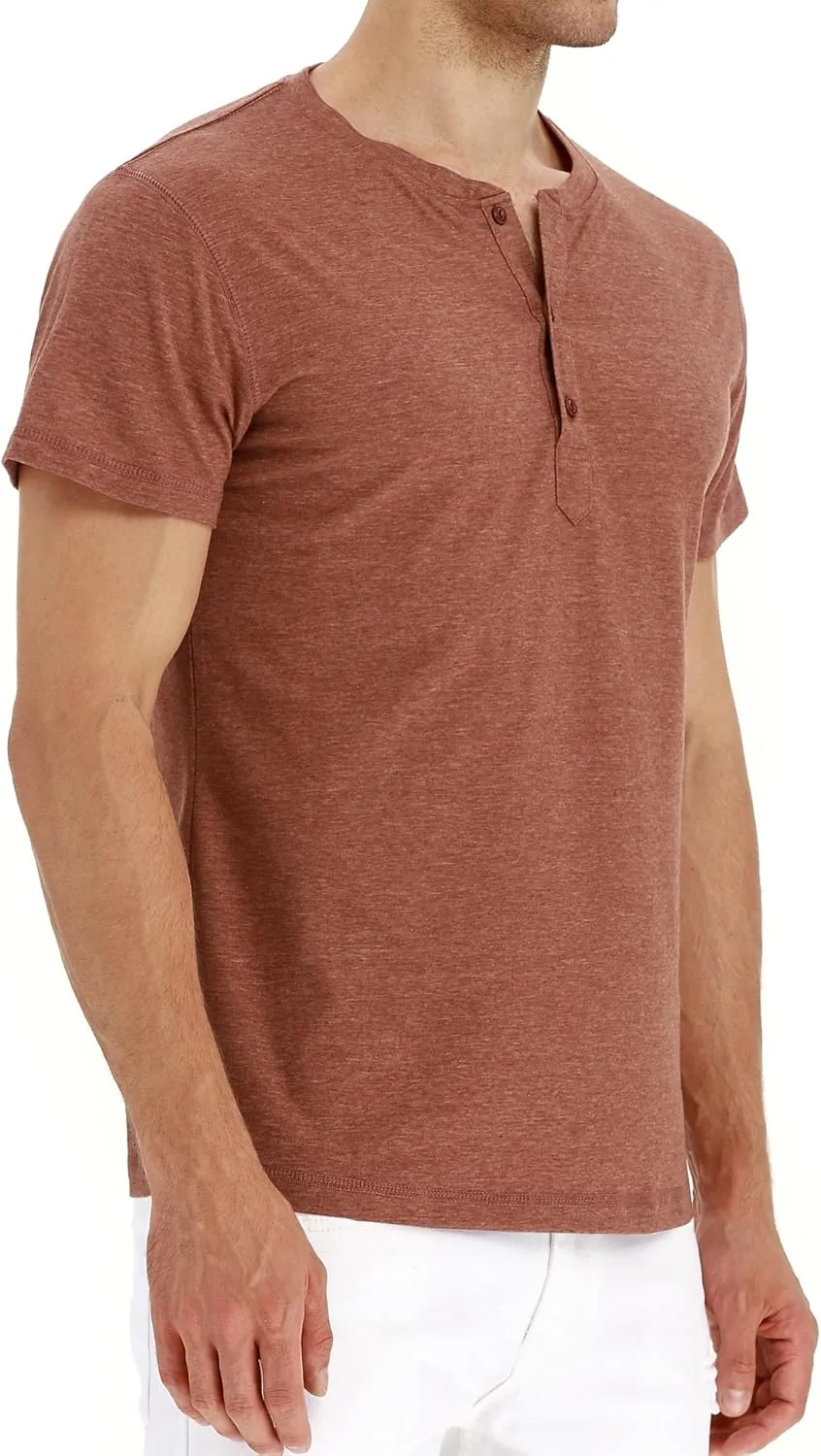 PEGENO Men's Fashion Casual Front Placket Short Sleeve Henley T-Shirts Cotton Shirts