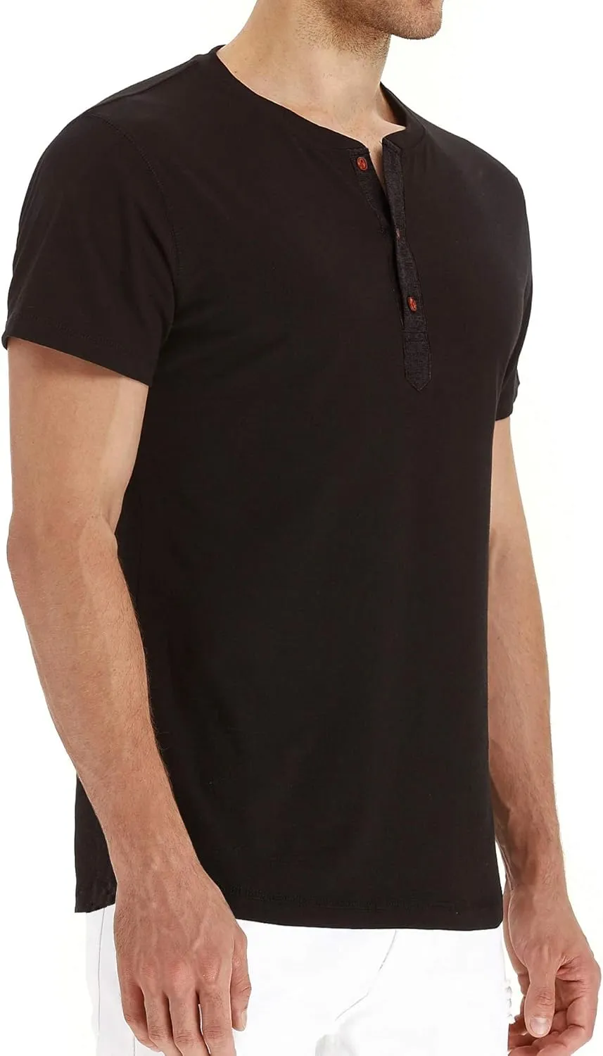 PEGENO Men's Fashion Casual Front Placket Short Sleeve Henley T-Shirts Cotton Shirts