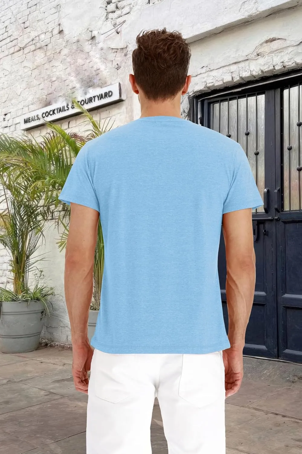 PEGENO Men's Fashion Casual Front Placket Short Sleeve Henley T-Shirts Cotton Shirts