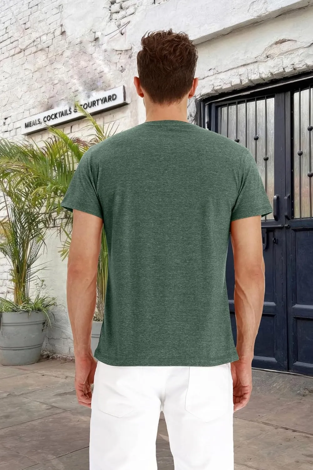 PEGENO Men's Fashion Casual Front Placket Short Sleeve Henley T-Shirts Cotton Shirts