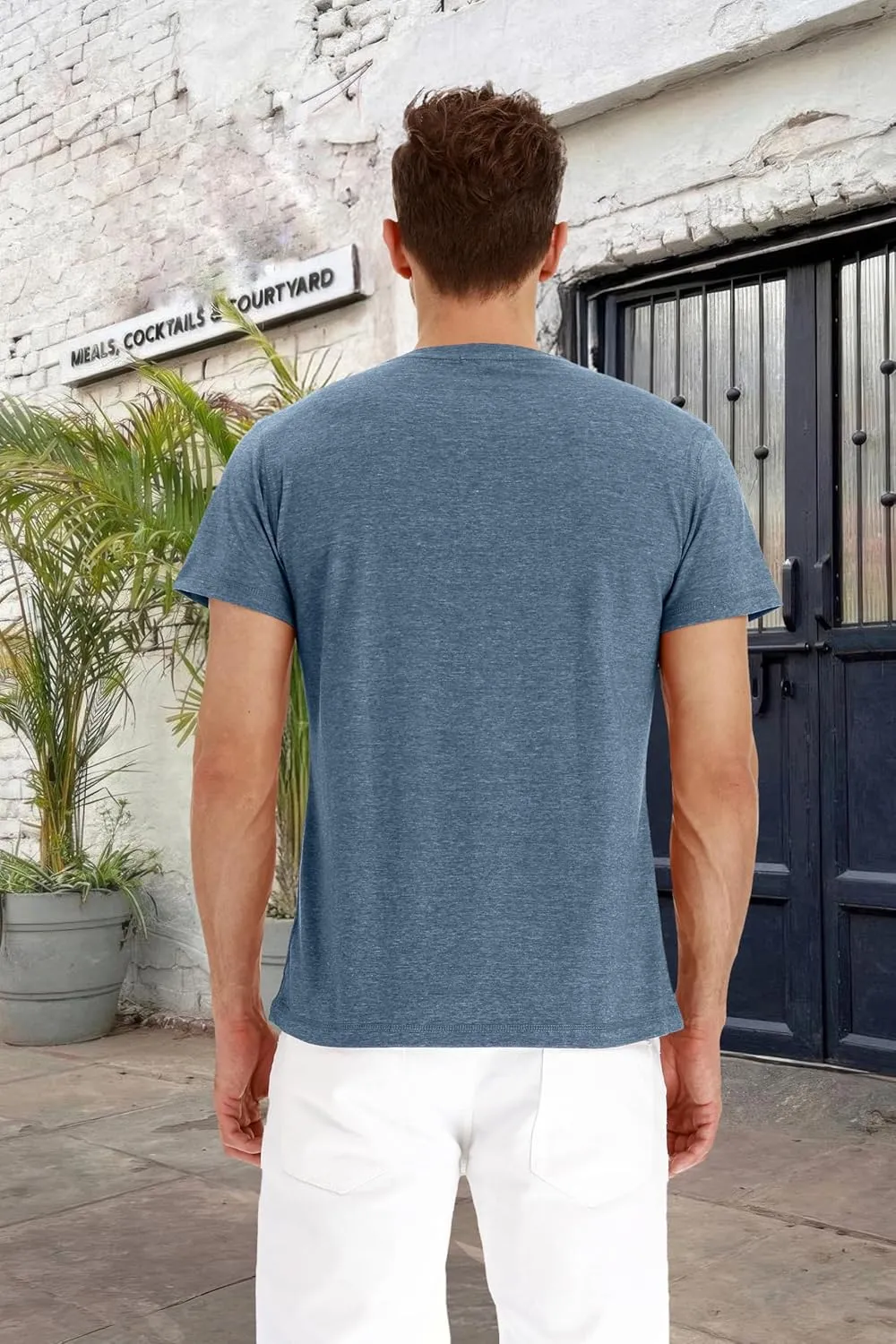 PEGENO Men's Fashion Casual Front Placket Short Sleeve Henley T-Shirts Cotton Shirts