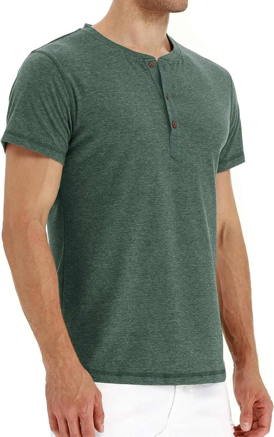 PEGENO Men's Fashion Casual Front Placket Short Sleeve Henley T-Shirts Cotton Shirts