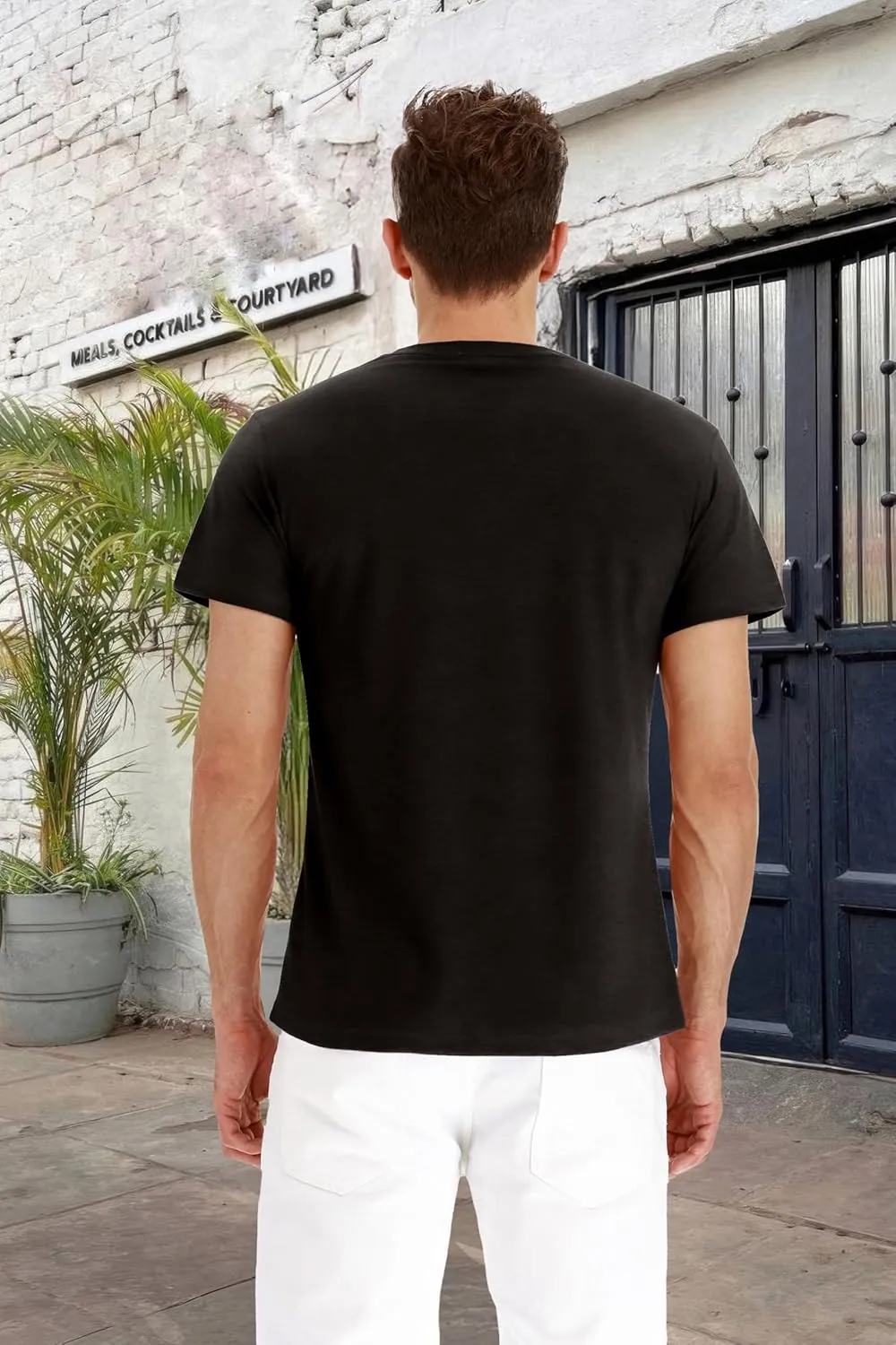 PEGENO Men's Fashion Casual Front Placket Short Sleeve Henley T-Shirts Cotton Shirts