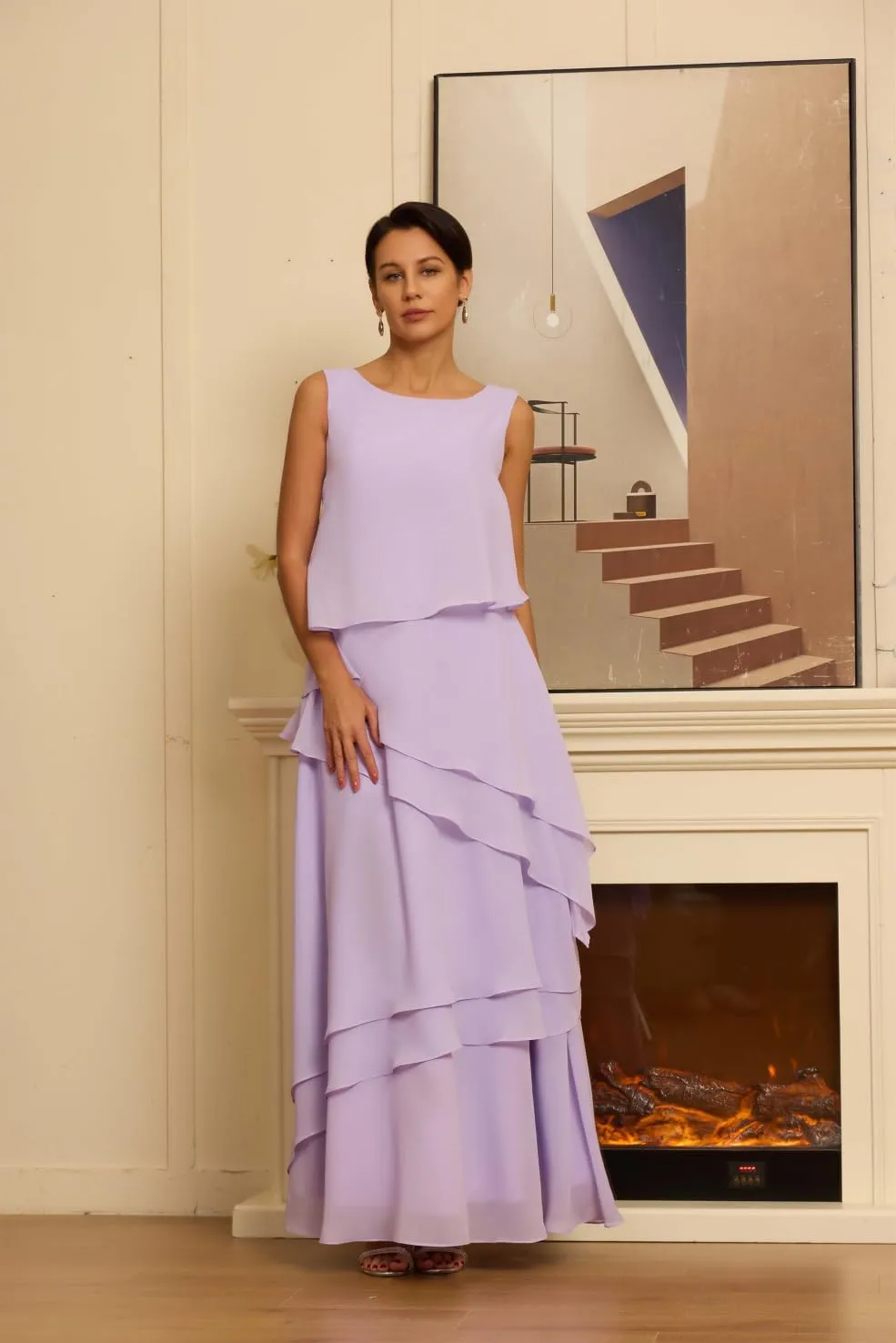 Petite Women's Mother of The Bride Dresses with Jacket Elegant 2 Pieces Chiffon Ruffles Evening Gowns