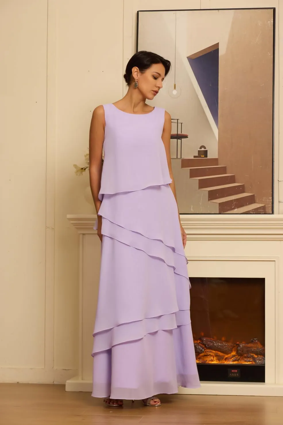 Petite Women's Mother of The Bride Dresses with Jacket Elegant 2 Pieces Chiffon Ruffles Evening Gowns