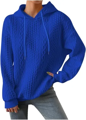 PETYCZEN Fall Sweatshirts for Women Casual Long Sleeve Lightweight Cable Knit Oversized Hoodie Drawstring Pullover Tops