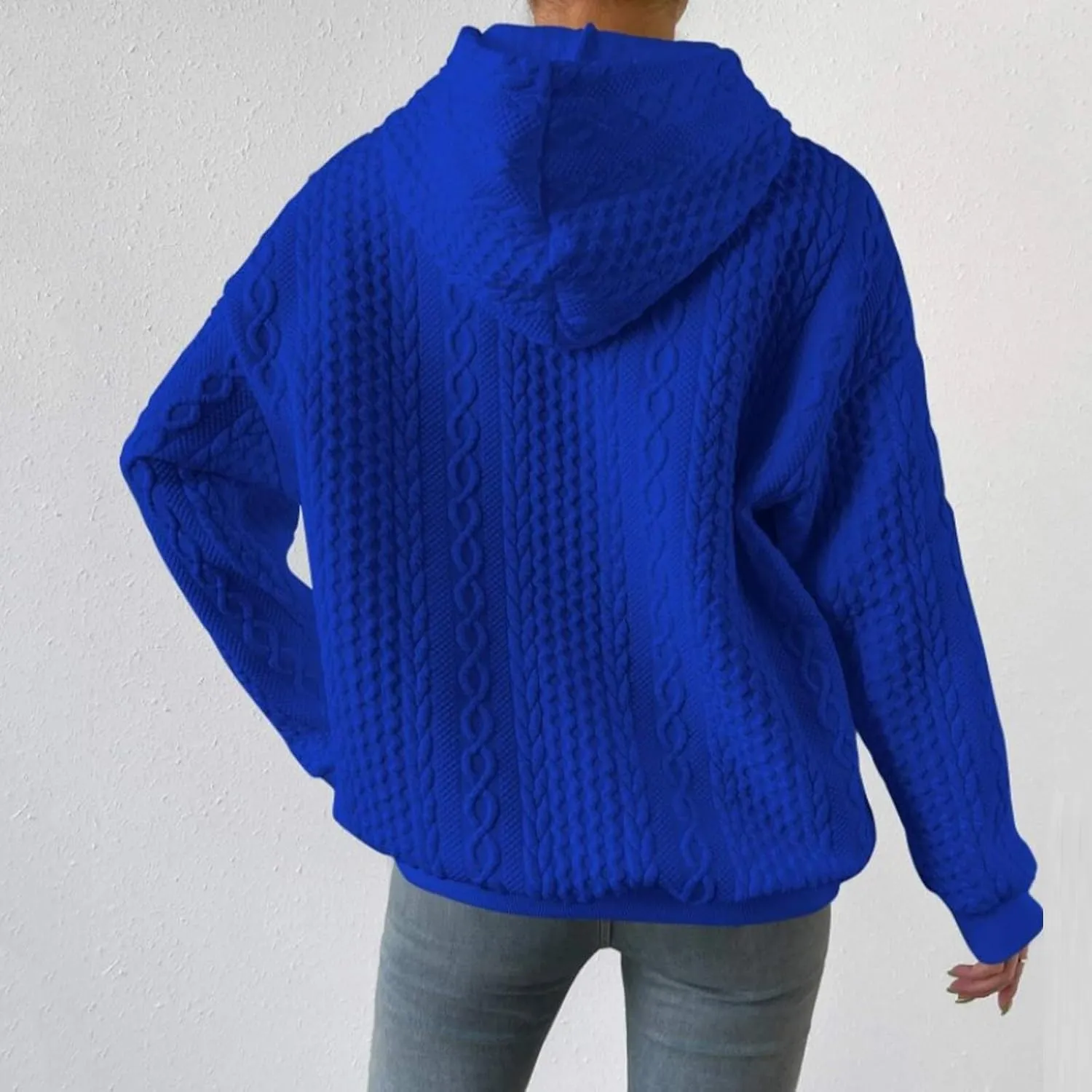 PETYCZEN Fall Sweatshirts for Women Casual Long Sleeve Lightweight Cable Knit Oversized Hoodie Drawstring Pullover Tops