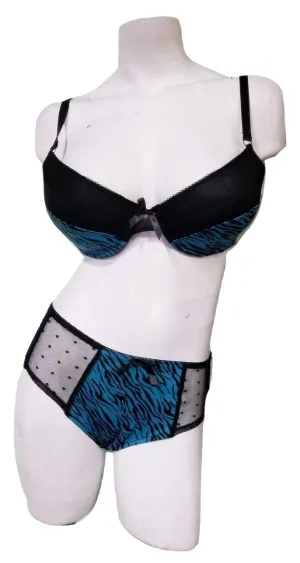 Plus-Size Blue & Black Animal Print Bra & Panty Set