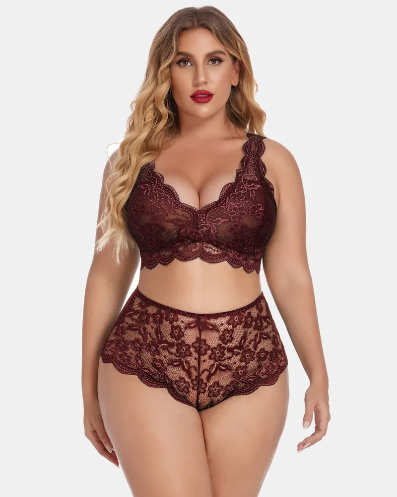 Plus Size Lace Halter High Waist Panty Set