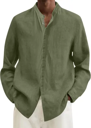 Plus Size Shirts for Men Linen Button Down Shirt Long Sleeve Casual Hawaiian Comfy Collar Tee Beach Summer Clothes