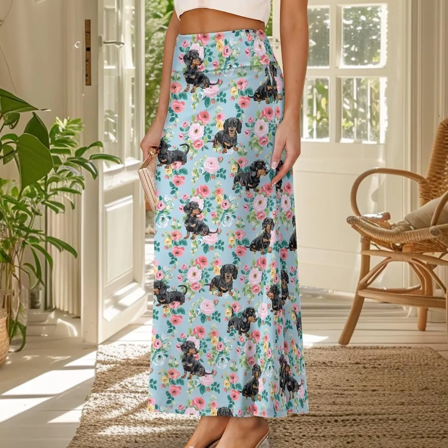 POLERO Floral Skirts for Women Zipper High Waisted Casual Long Skirt Elegant Work Office Outfits