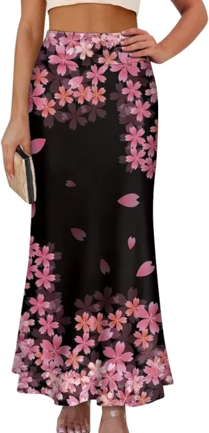 POLERO Floral Skirts for Women Zipper High Waisted Casual Long Skirt Elegant Work Office Outfits