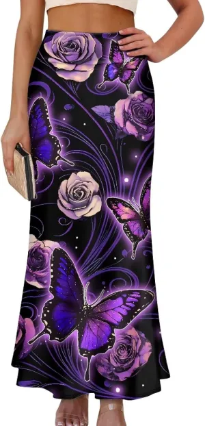 POLERO Floral Skirts for Women Zipper High Waisted Casual Long Skirt Elegant Work Office Outfits