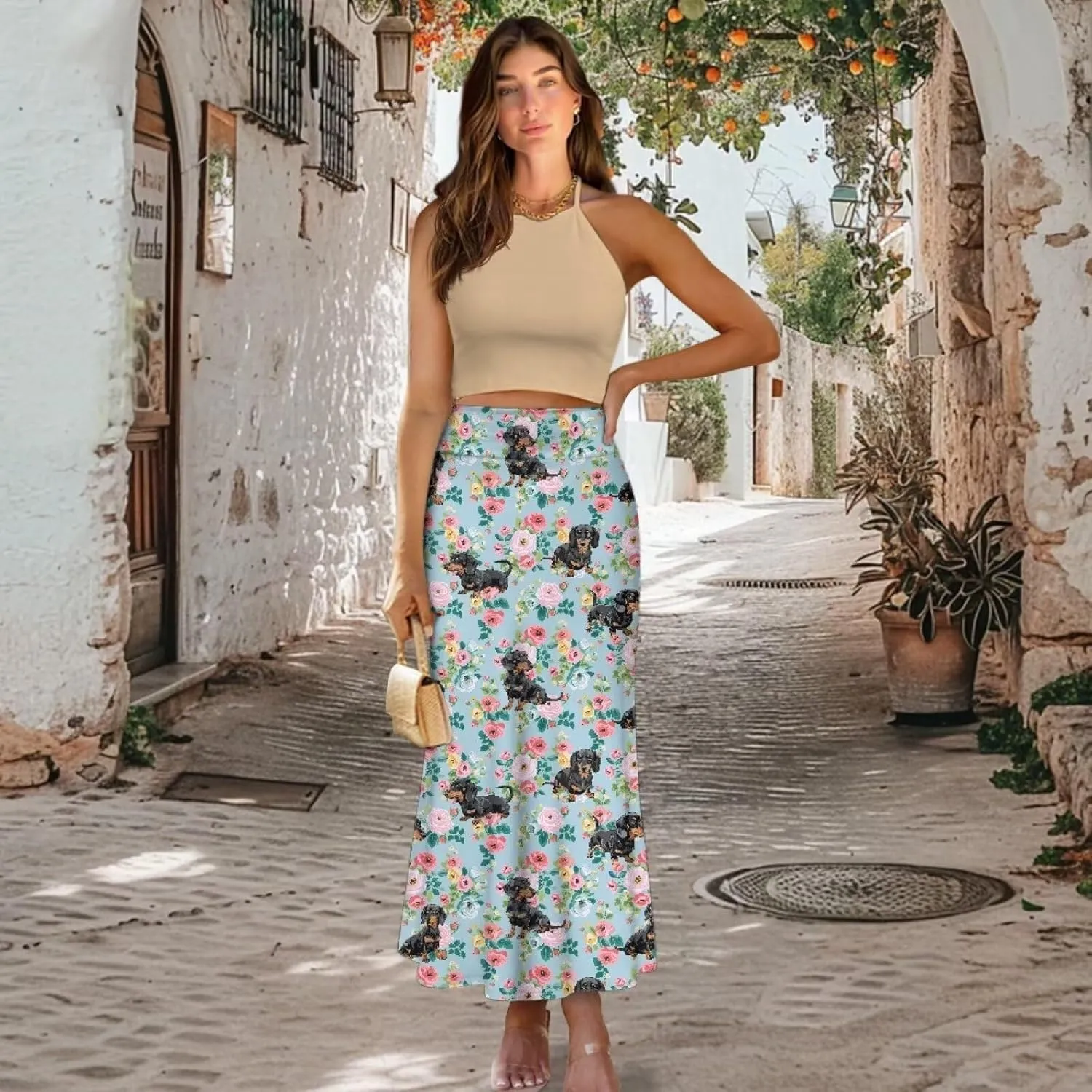 POLERO Floral Skirts for Women Zipper High Waisted Casual Long Skirt Elegant Work Office Outfits