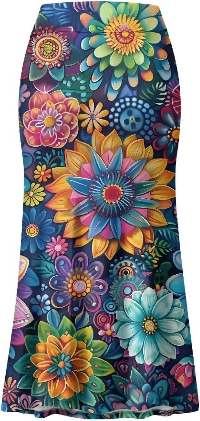 POLERO Floral Skirts for Women Zipper High Waisted Casual Long Skirt Elegant Work Office Outfits