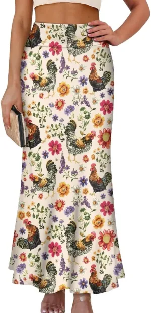 POLERO Floral Skirts for Women Zipper High Waisted Casual Long Skirt Elegant Work Office Outfits
