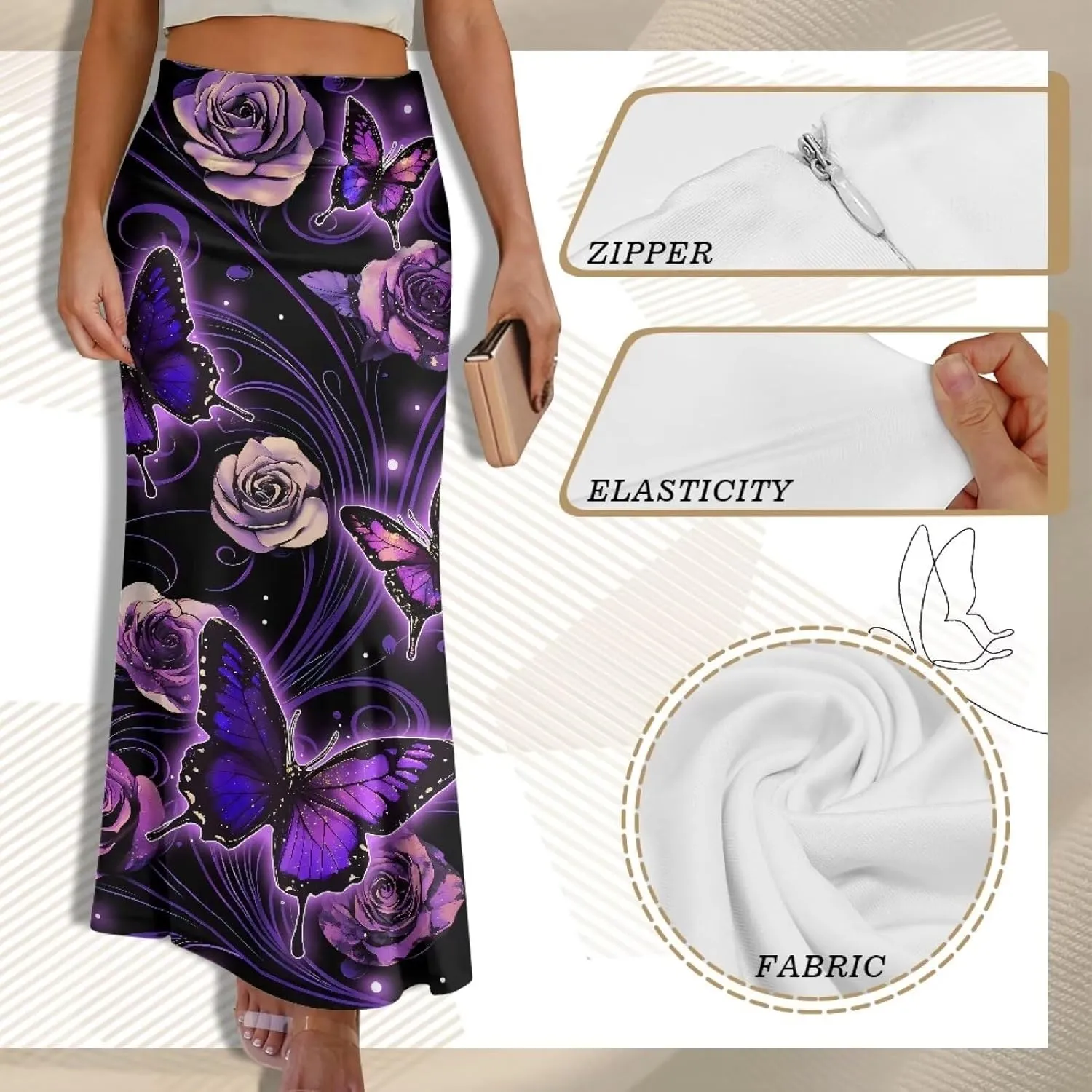 POLERO Floral Skirts for Women Zipper High Waisted Casual Long Skirt Elegant Work Office Outfits