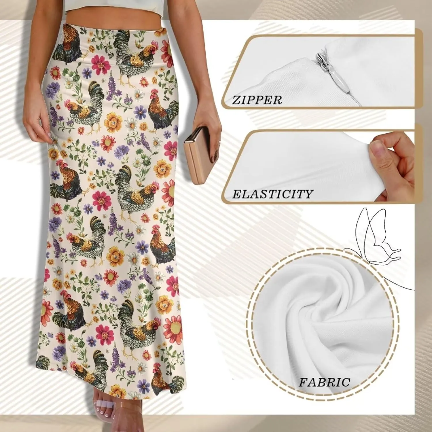 POLERO Floral Skirts for Women Zipper High Waisted Casual Long Skirt Elegant Work Office Outfits