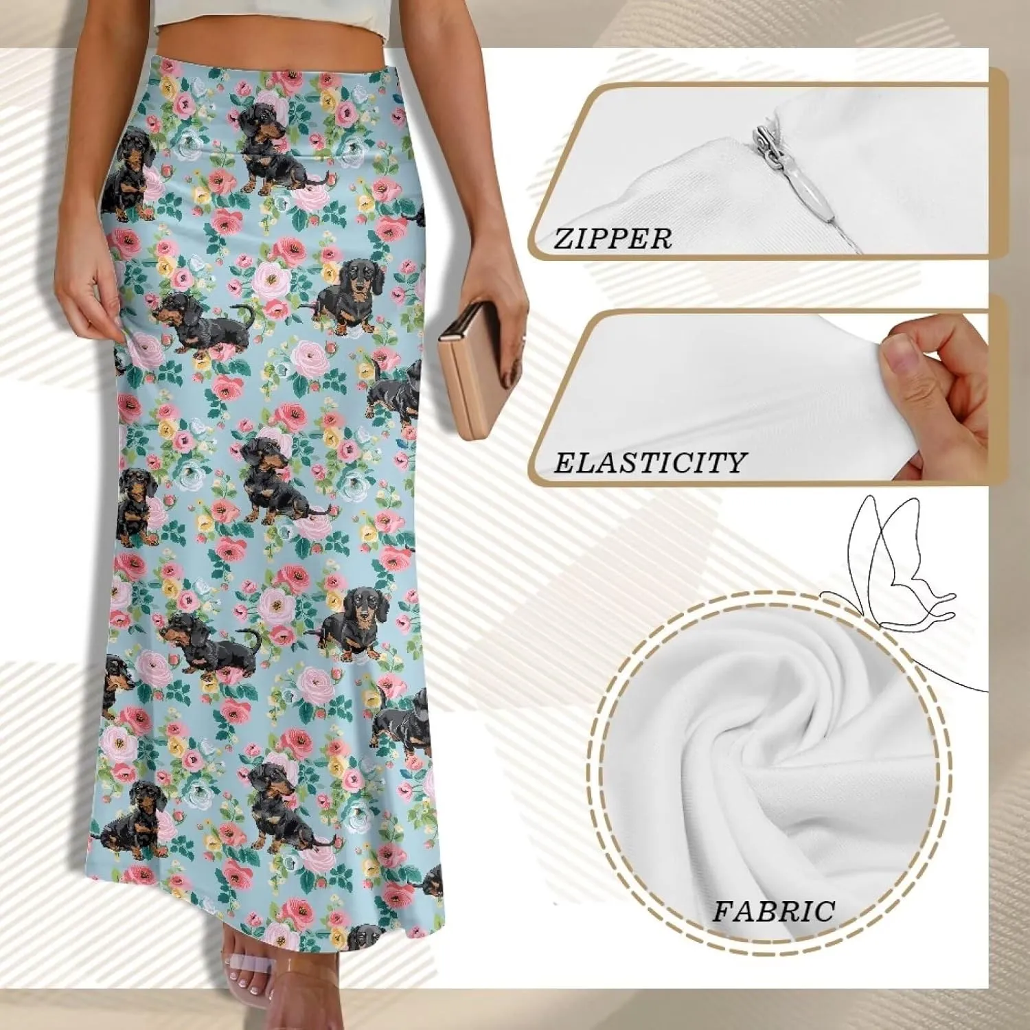 POLERO Floral Skirts for Women Zipper High Waisted Casual Long Skirt Elegant Work Office Outfits