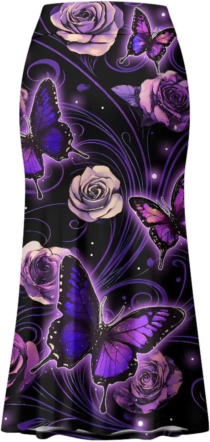 POLERO Floral Skirts for Women Zipper High Waisted Casual Long Skirt Elegant Work Office Outfits
