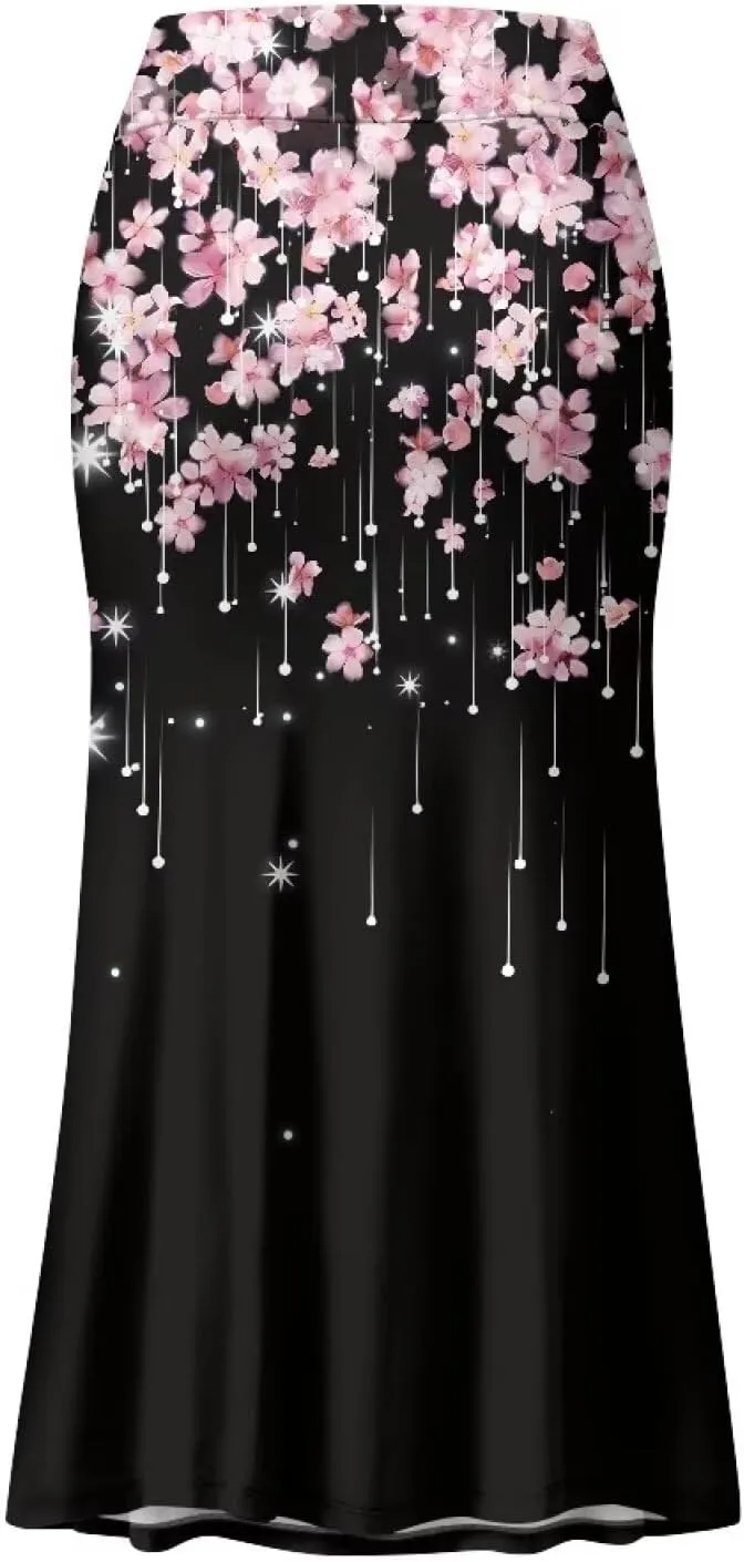 POLERO Floral Skirts for Women Zipper High Waisted Casual Long Skirt Elegant Work Office Outfits