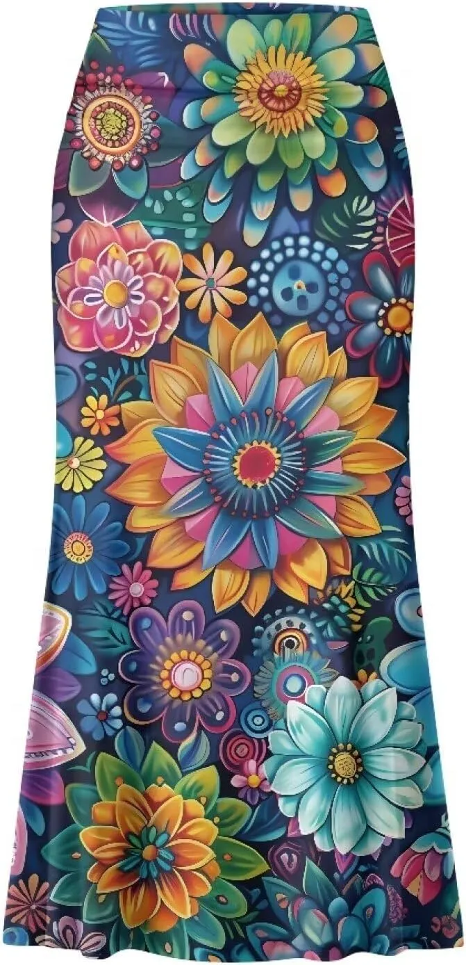 POLERO Floral Skirts for Women Zipper High Waisted Casual Long Skirt Elegant Work Office Outfits