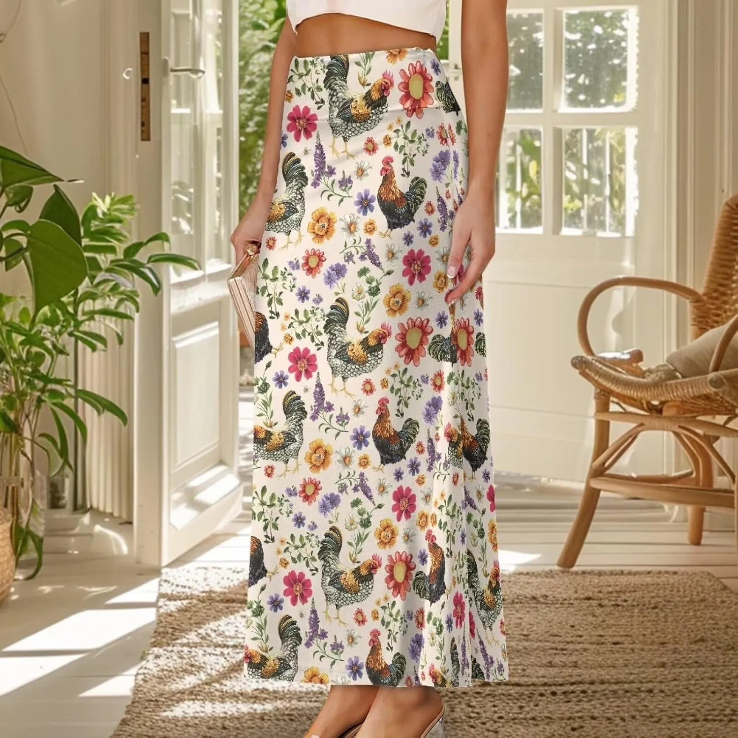 POLERO Floral Skirts for Women Zipper High Waisted Casual Long Skirt Elegant Work Office Outfits