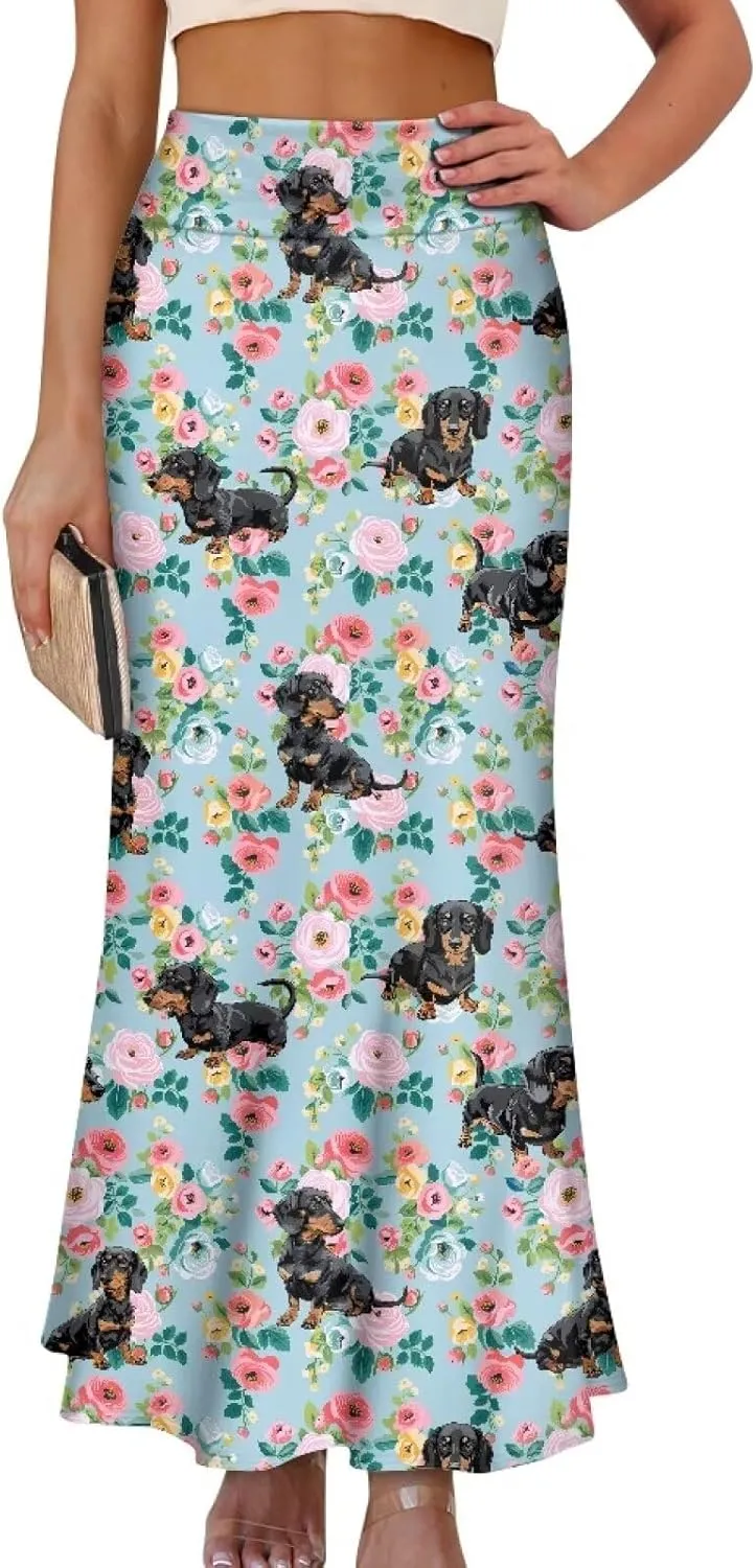 POLERO Floral Skirts for Women Zipper High Waisted Casual Long Skirt Elegant Work Office Outfits
