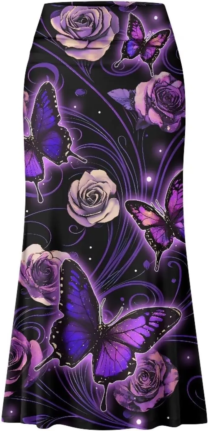 POLERO Floral Skirts for Women Zipper High Waisted Casual Long Skirt Elegant Work Office Outfits