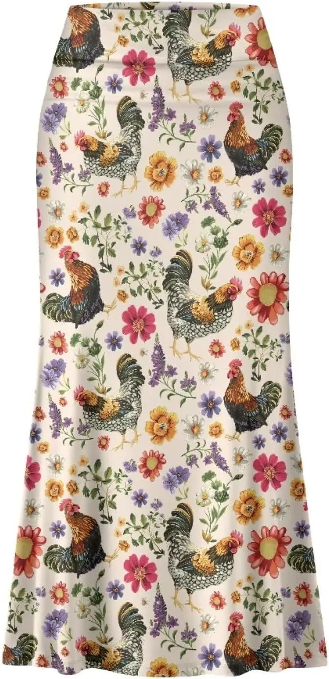 POLERO Floral Skirts for Women Zipper High Waisted Casual Long Skirt Elegant Work Office Outfits
