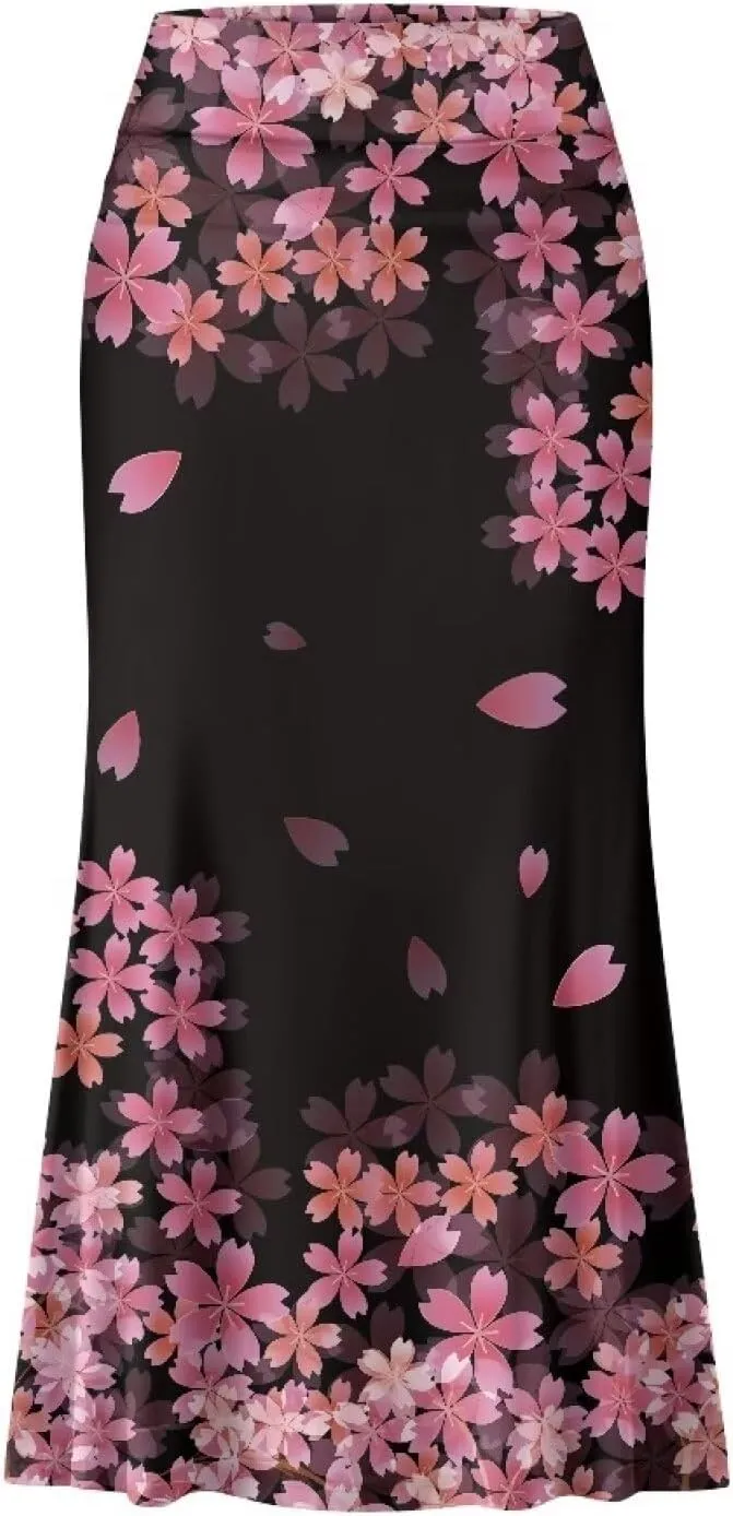 POLERO Floral Skirts for Women Zipper High Waisted Casual Long Skirt Elegant Work Office Outfits