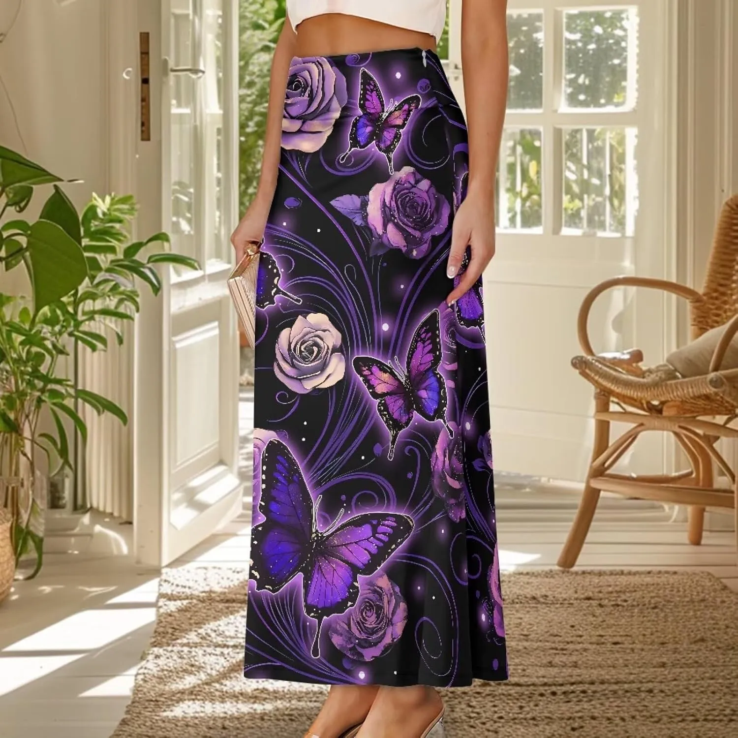 POLERO Floral Skirts for Women Zipper High Waisted Casual Long Skirt Elegant Work Office Outfits