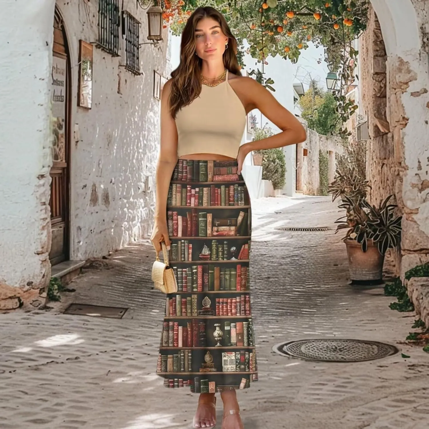 POLERO Plus Size Skirt for Women High Waist Long Maxi Flowy Skirts Zipper Trendy Casual Outfit