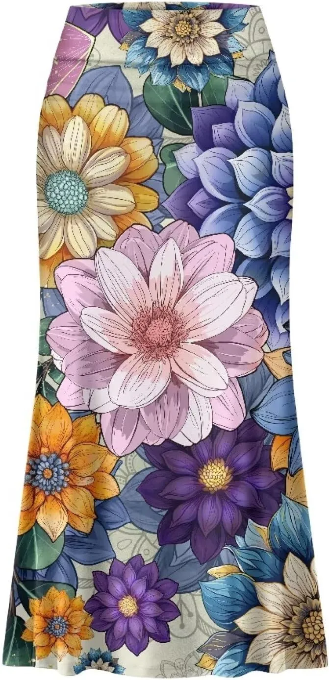 POLERO Plus Size Skirt for Women High Waist Long Maxi Flowy Skirts Zipper Trendy Casual Outfit