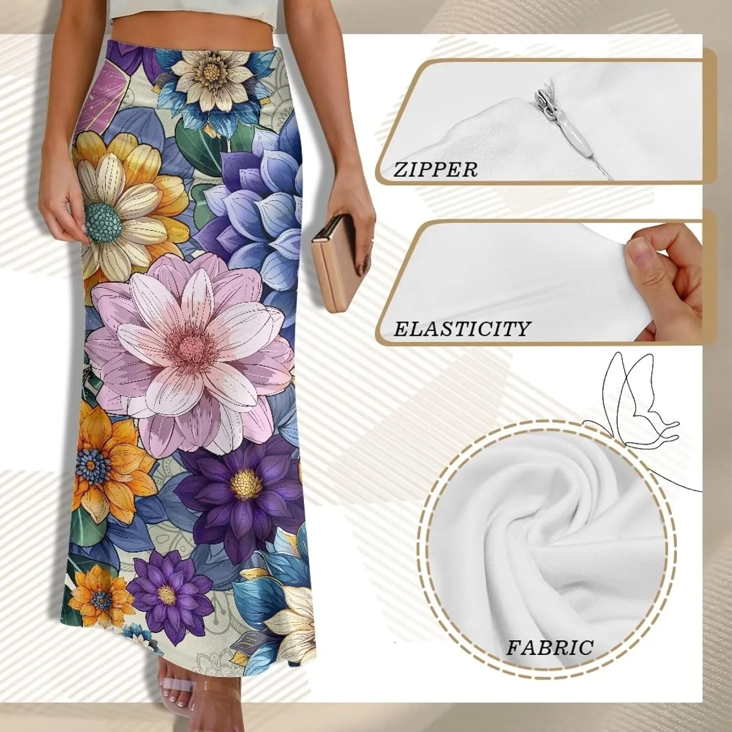 POLERO Plus Size Skirt for Women High Waist Long Maxi Flowy Skirts Zipper Trendy Casual Outfit