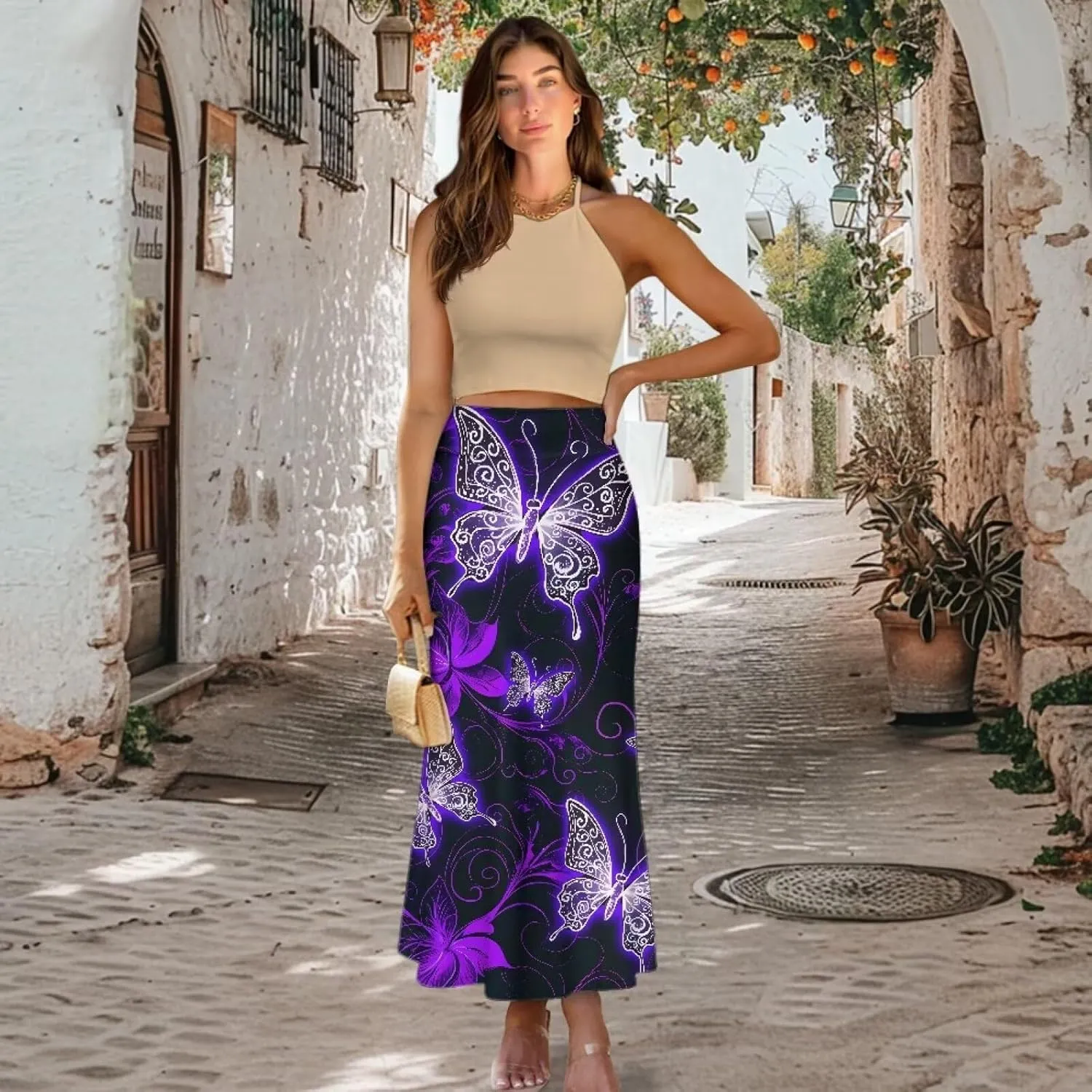 POLERO Plus Size Skirt for Women High Waist Long Maxi Flowy Skirts Zipper Trendy Casual Outfit