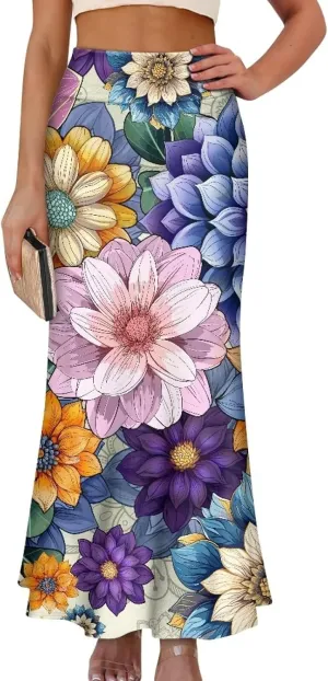 POLERO Plus Size Skirt for Women High Waist Long Maxi Flowy Skirts Zipper Trendy Casual Outfit